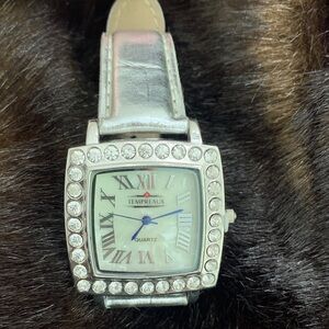 Tempreaux Silver Watch with Crystal Accents